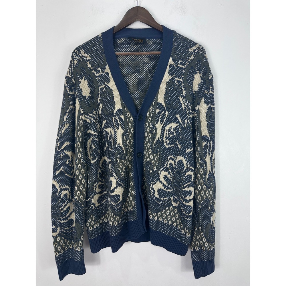 Truth by Republic XL Blue Floral Knit Cardigan Button Front Grandpa Cottagecore
